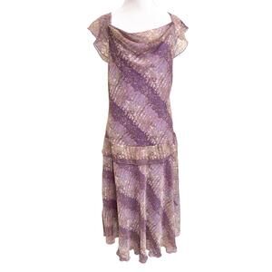 Vintage Jonathan Martin Fairy Midi Dress 12 Purple Cowl Neck Drop Waist Flowy